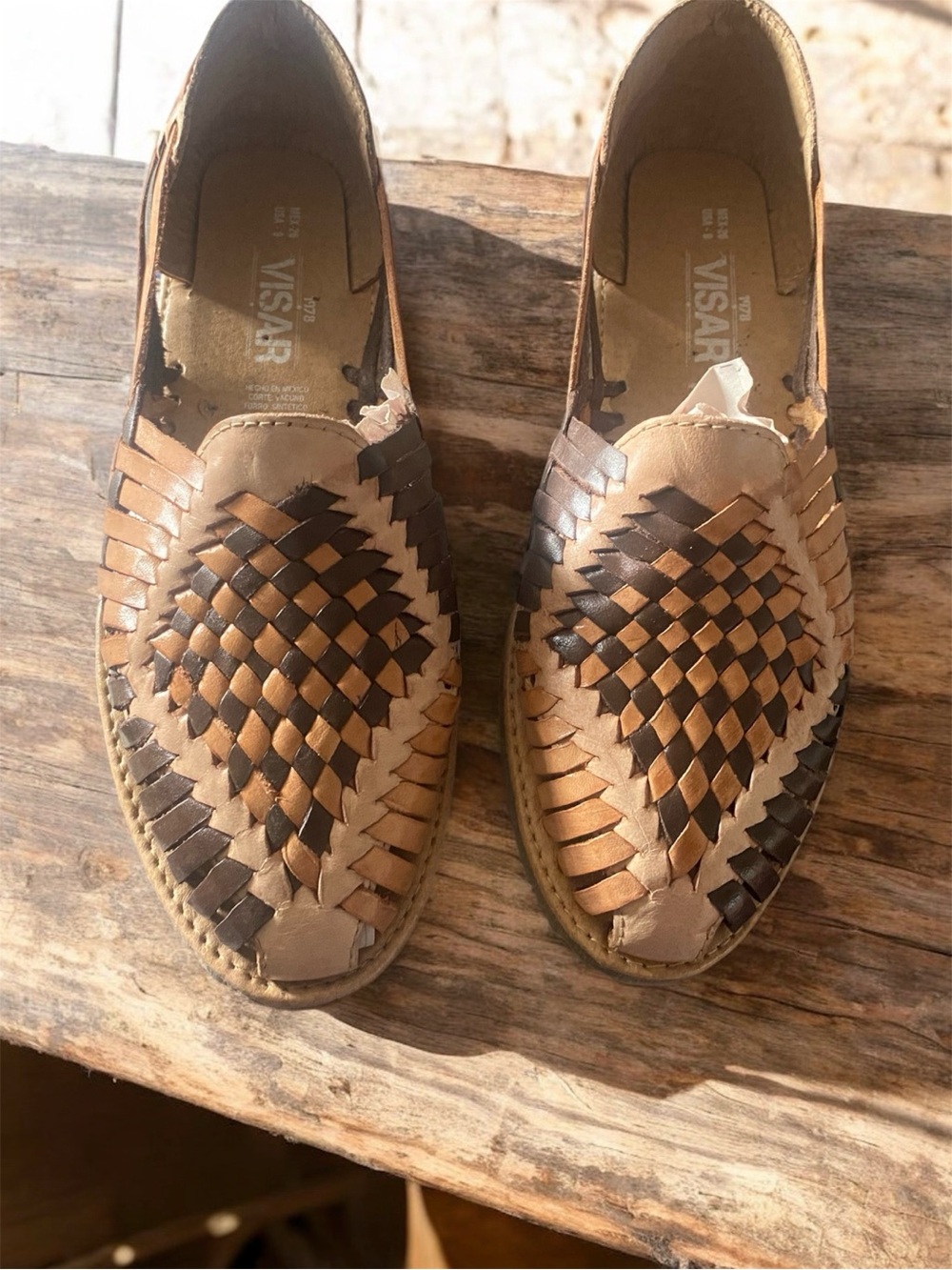 Visar 1978 Brown Woven Leather Slip-On Shoes